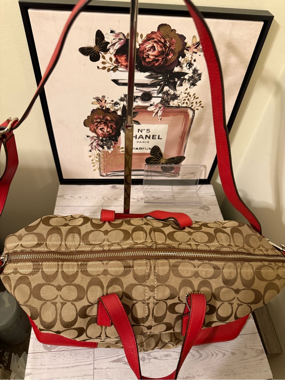 Vintage Coach Hadley Signature Canvas Satchel with Red Leather Trim - Picture 4 of 16